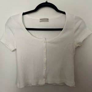Cropped white ribbed t shirt